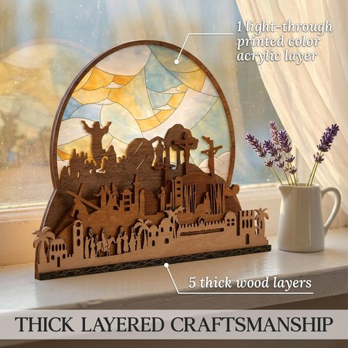 He is Risen Gifts for Adults, Easter Decor Resurrection Scene Empty Tomb, Christian Table Decorations Indoor, Catholic Cross Jesus Religious Easter Gifts Decor (Resurrection)