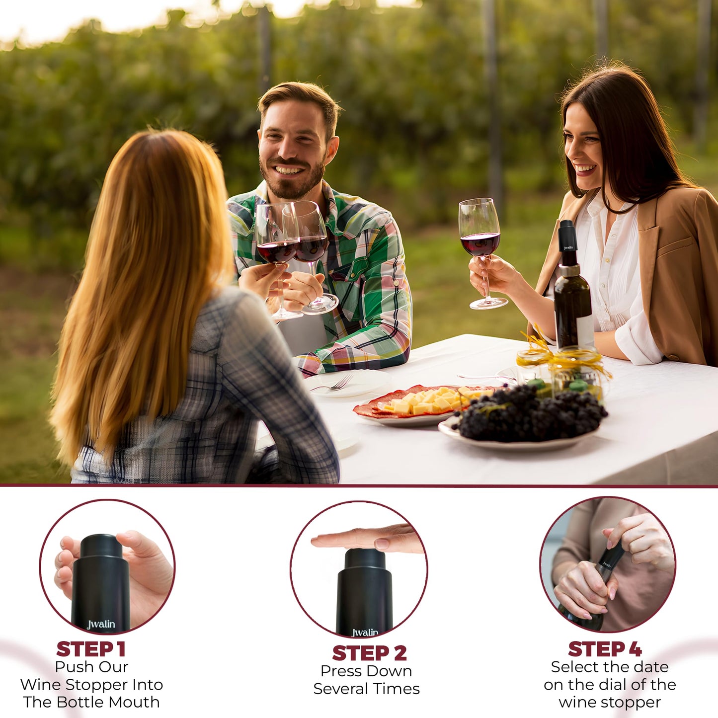 Jwalin Wine Vacuum Pump Stopper – Premium Wine Preserver with Airtight Seal, Reusable Vacuum Pump Keeps Wine Fresh, Perfect Wine Accessory Gift for Wine Lovers