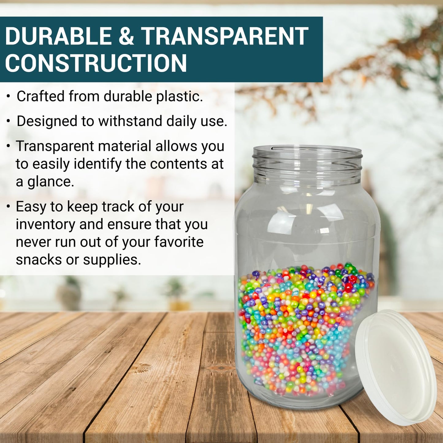 1 Gallon Large Plastic Jar with Lid (1 Pack) - Food Safe & Air Tight - Clear Storage Gallon Container with Lid - Wide Mouth Food Storage Containers - Large Candy Jar for Kitchen & Pantry Organization