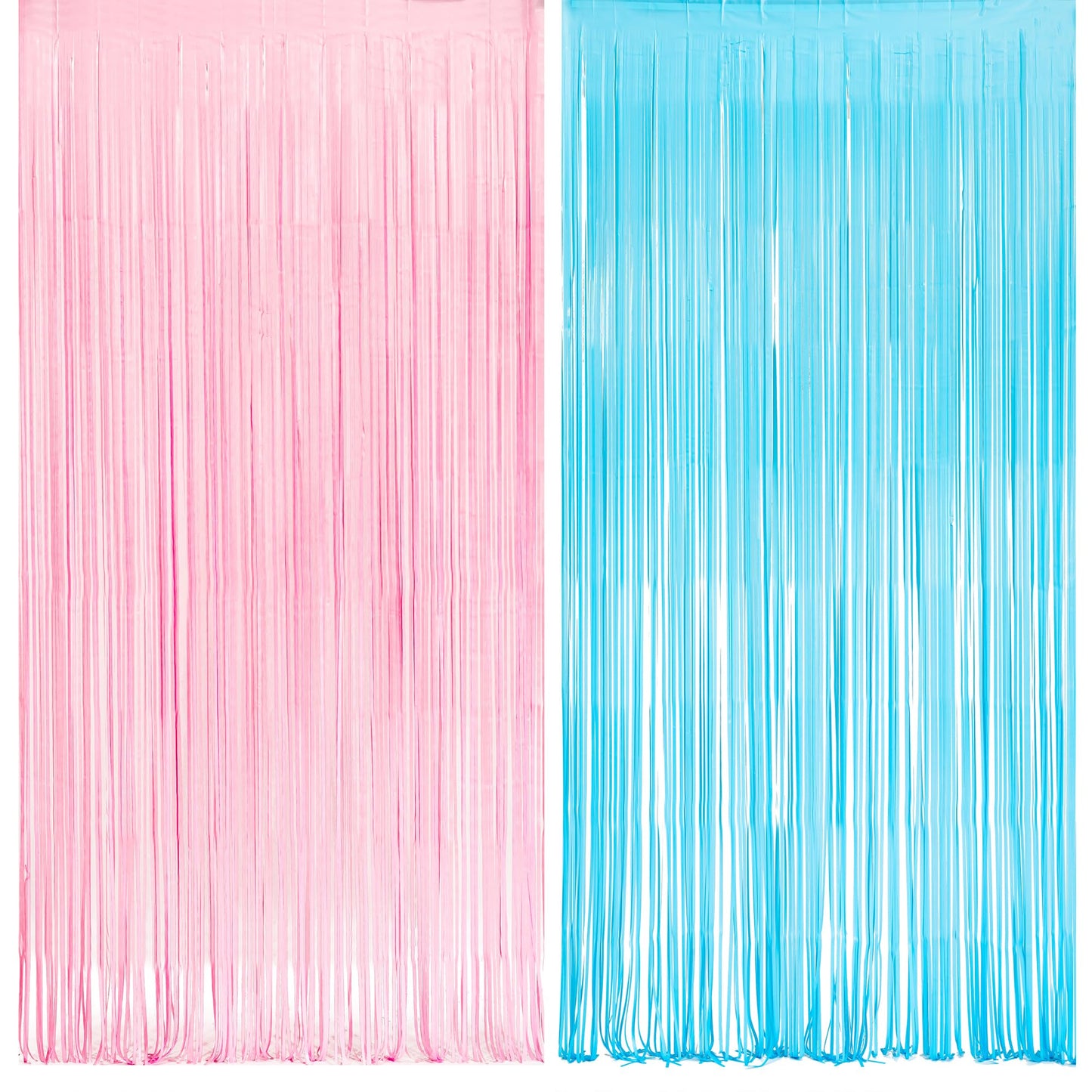 Pink and Blue Party Photo Backdrop - GREATRIL Foil Fringe Tinsel Streamers for Gender Reveal/Pastel/Easter/Birthdays Party Decorations - 3.2ft X 8.2ft - 2 Packs