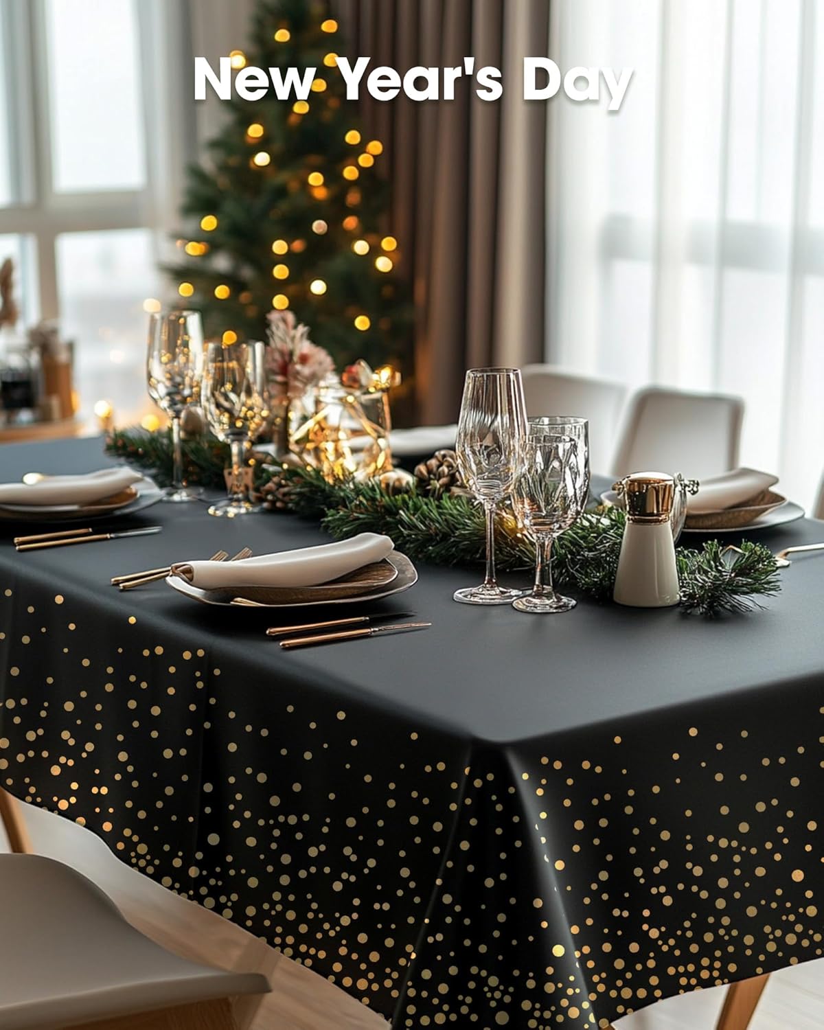 Pureegg Disposable Plastic Tablecloths - 10 Pack, 54 x 108 Inch, Leakproof & Sturdy for Graduation Decor | Black & Gold