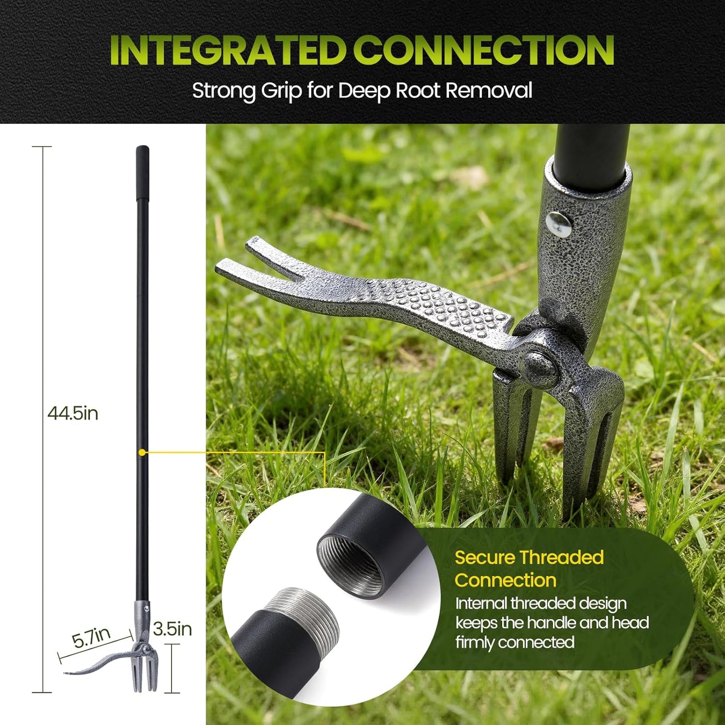 Skiennix Stand Up Weed Puller Tool - Durable 4 Claw Steel Head for Effortless Weeding | Long Handle Design