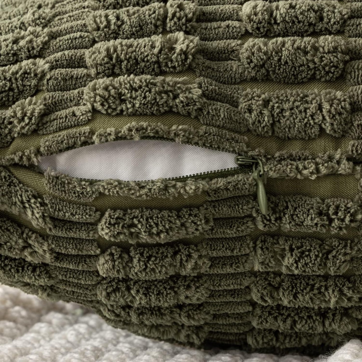 MIULEE Decorative Throw Pillow Covers - Pack of 2 Soft Boho Striped 20x20 Inch for Modern Farmhouse Decor - Olive Green