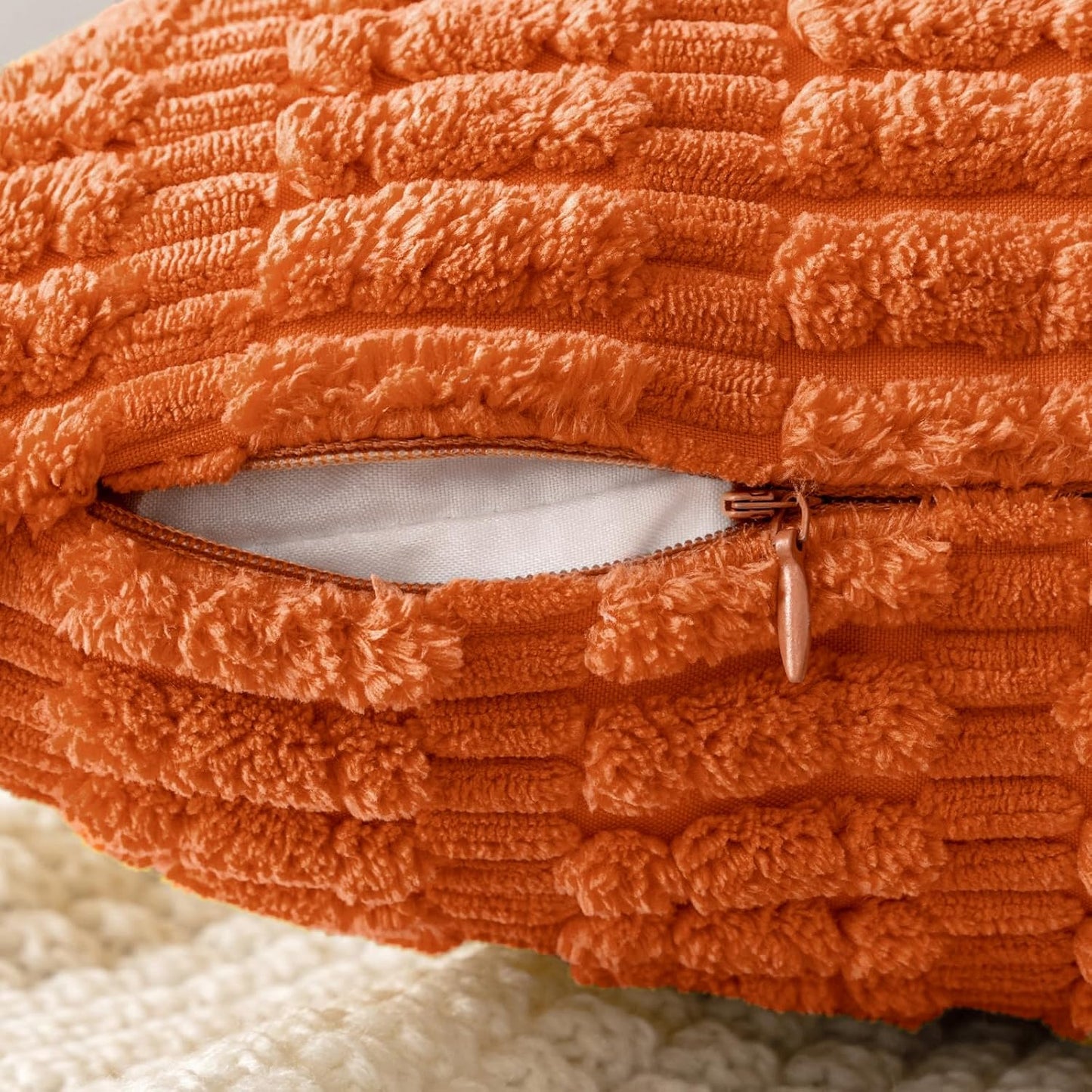 MIULEE Decorative Pillow Covers - Pack of 2 Orange Corduroy, 18x18 Inch Soft Boho Striped | Modern Farmhouse Decor