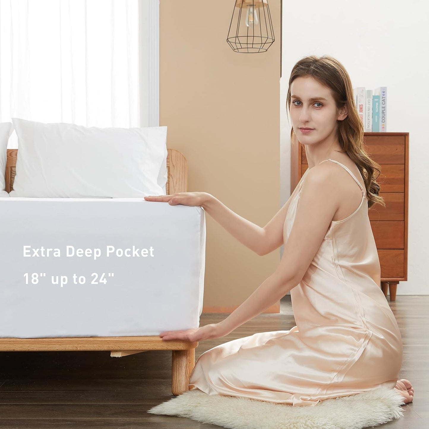 Sunflower Extra Deep Pocket Twin Sheet Set - 100% Cotton, Soft & Breathable, Fits 18"-24" Mattresses, White