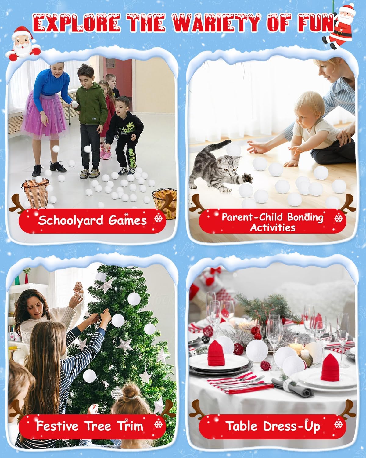 LQYoyz Snowball Fight Set - 100 Pack 2-Inch Large Fake Snowballs for Kids | Winter Party Decor & Games