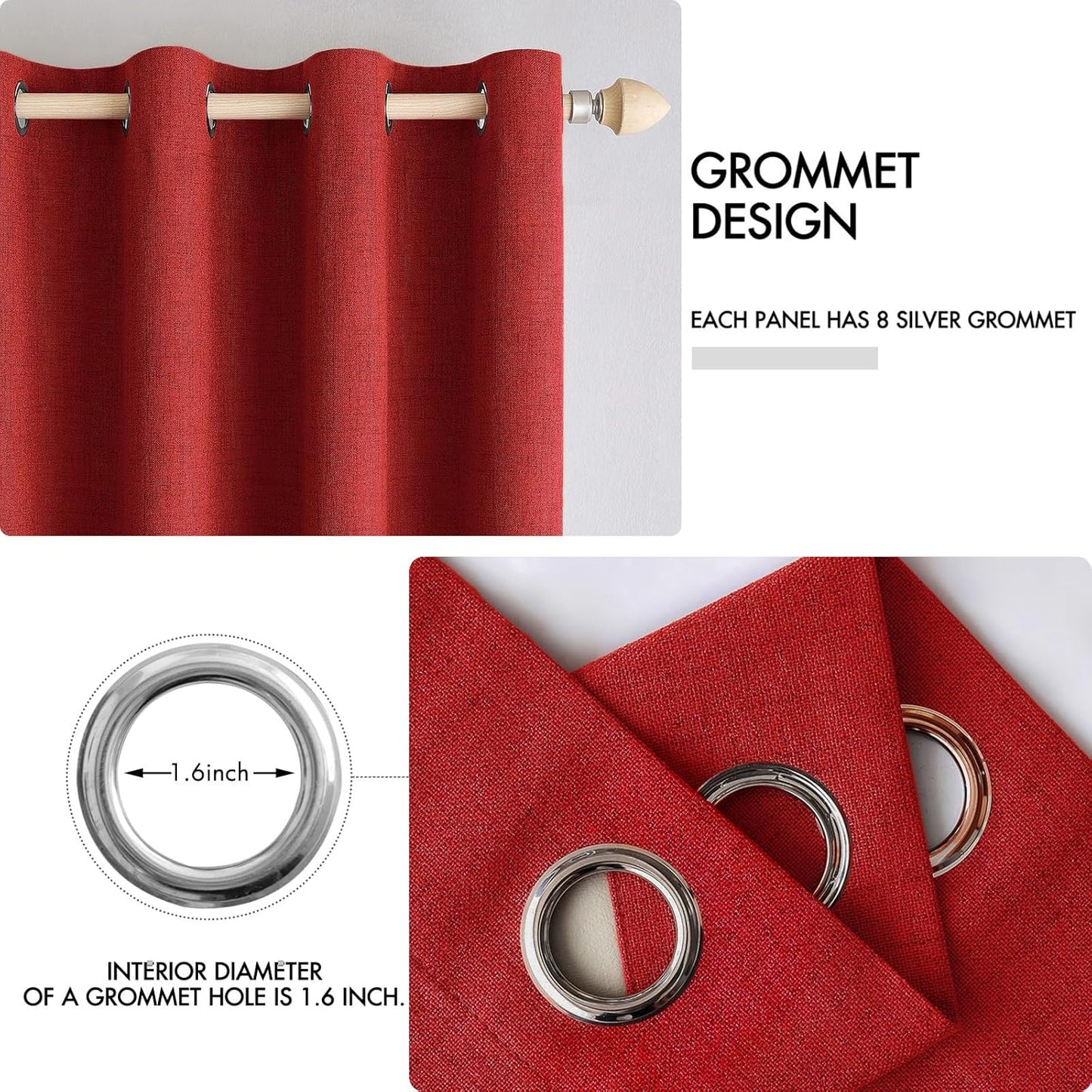 MIULEE 100% Blackout Linen Curtains - Thermal Insulated Red Grommet Drapes | 52 x 96 Inch (2 Panels)