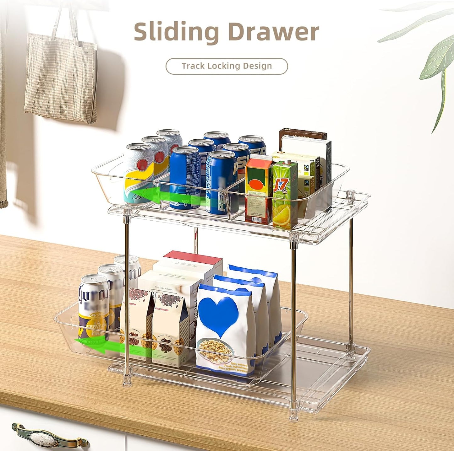 MHHA Bathroom Cabinet Organizer - 2 Tier Clear Under Sink Storage with Dividers | Pull-Out Kitchen Pantry Bins