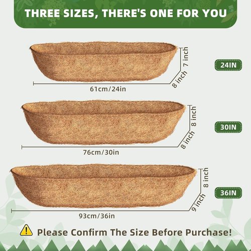 Coco Liners 30-Inch Trough Planters - Durable Coconut Husk for Window Boxes & Railing Baskets | 3-Pack