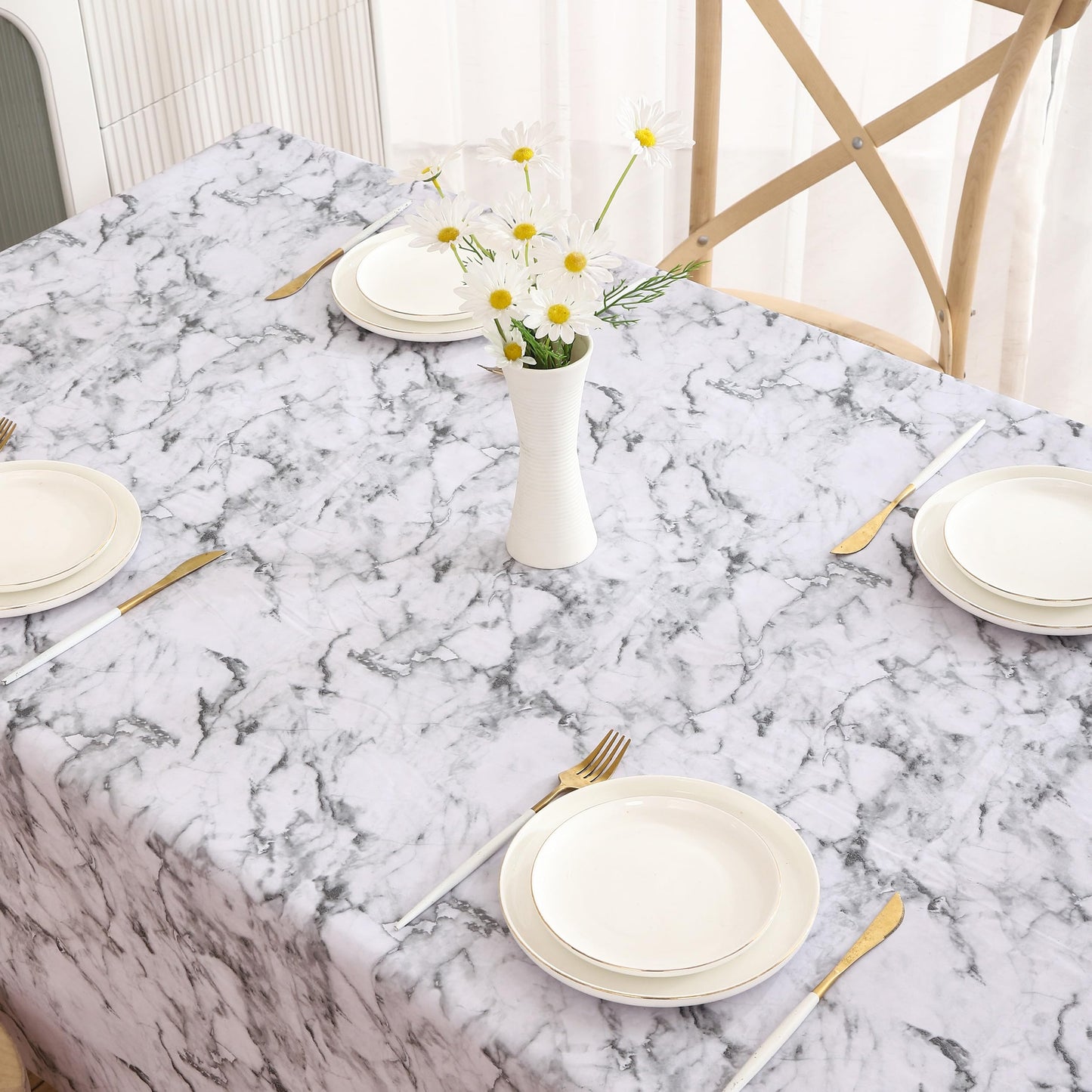 Walrus Heavy Duty Vinyl Tablecloth with Flannel Backing Waterproof Oil-Proof Plastic Table Cloth Stain-Resistant Wipeable Rectangle or Square Table Cover for Indoor and Outdoor (Marble, 60X84 Inch)