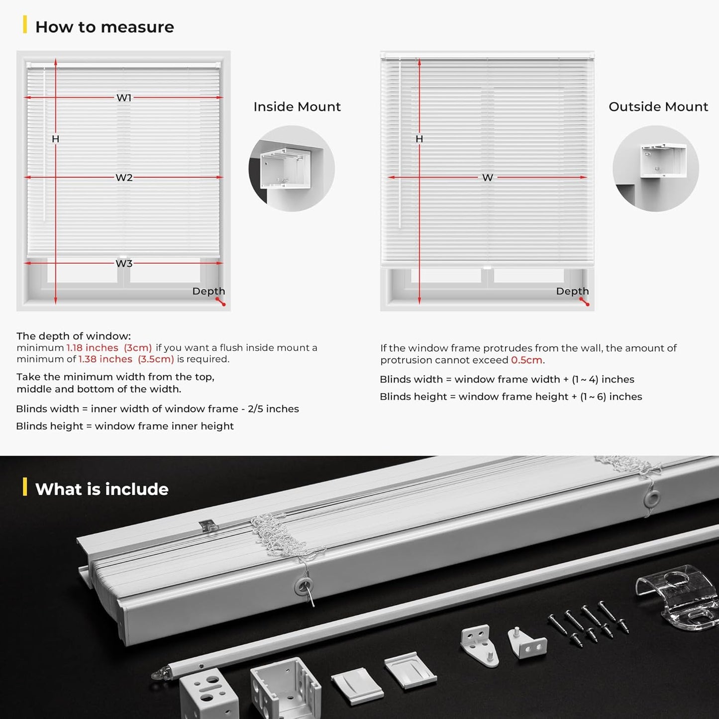 UNISHADES Cordless Mini Blinds - 1" Vinyl L-Shaped Slats for Indoor Windows, 20" W × 36" H - White