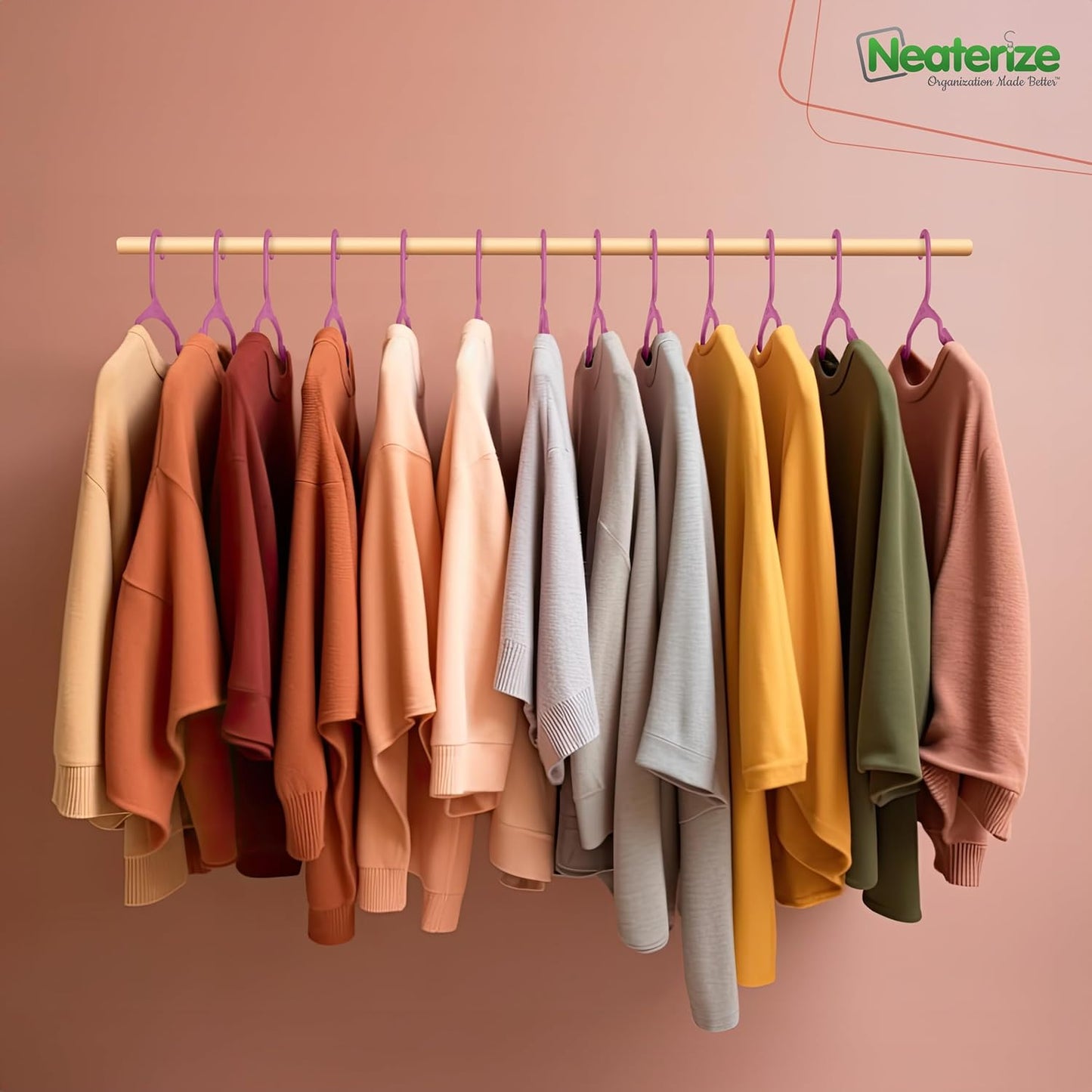 Neaterize Clothes Hangers - Space-Saving Plastic Hangers for Adults | 50-Pack in Pink