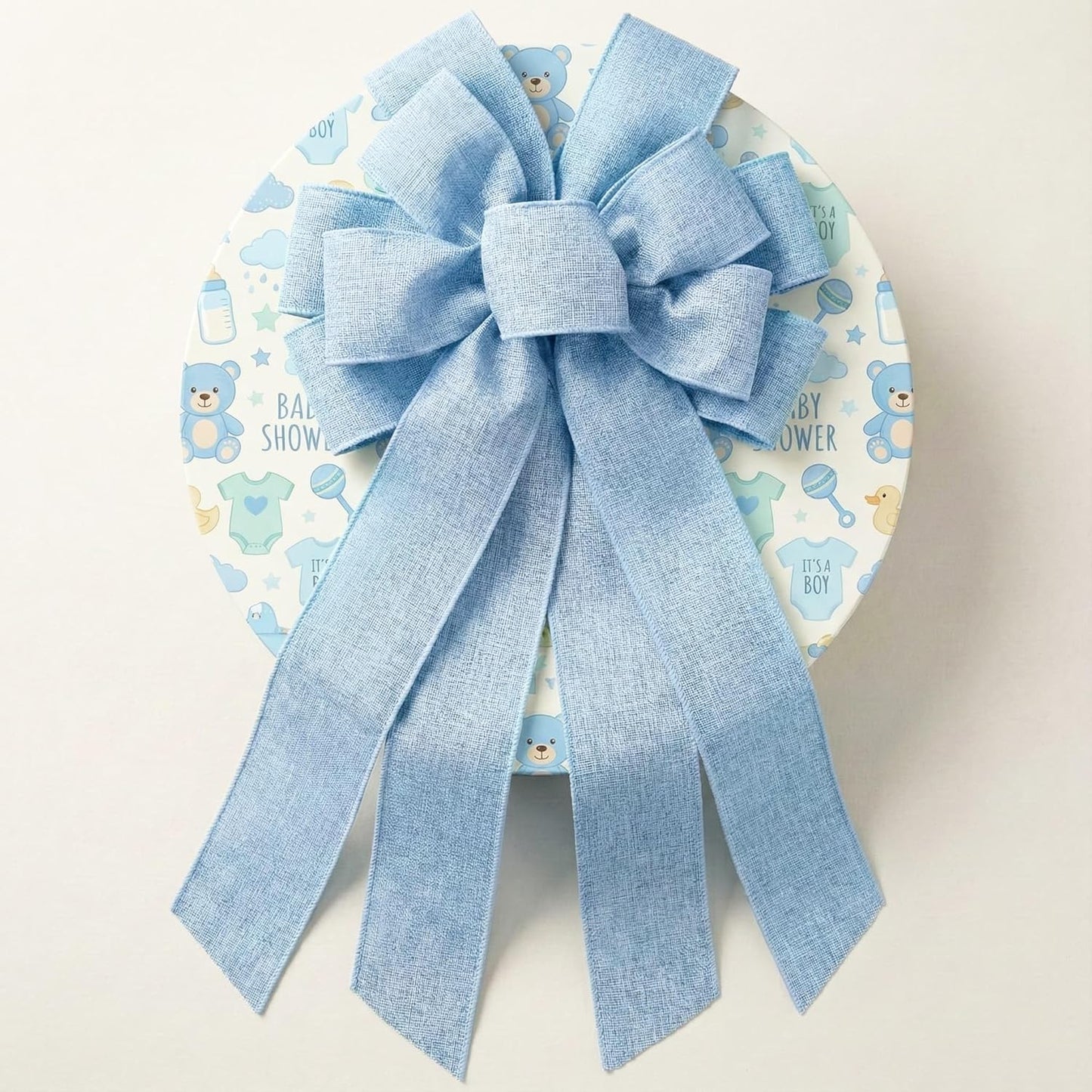 Skiennix Baby Blue Large Bow - 11x21 Inch Linen Texture Wired Ribbon for Wreaths & Decor