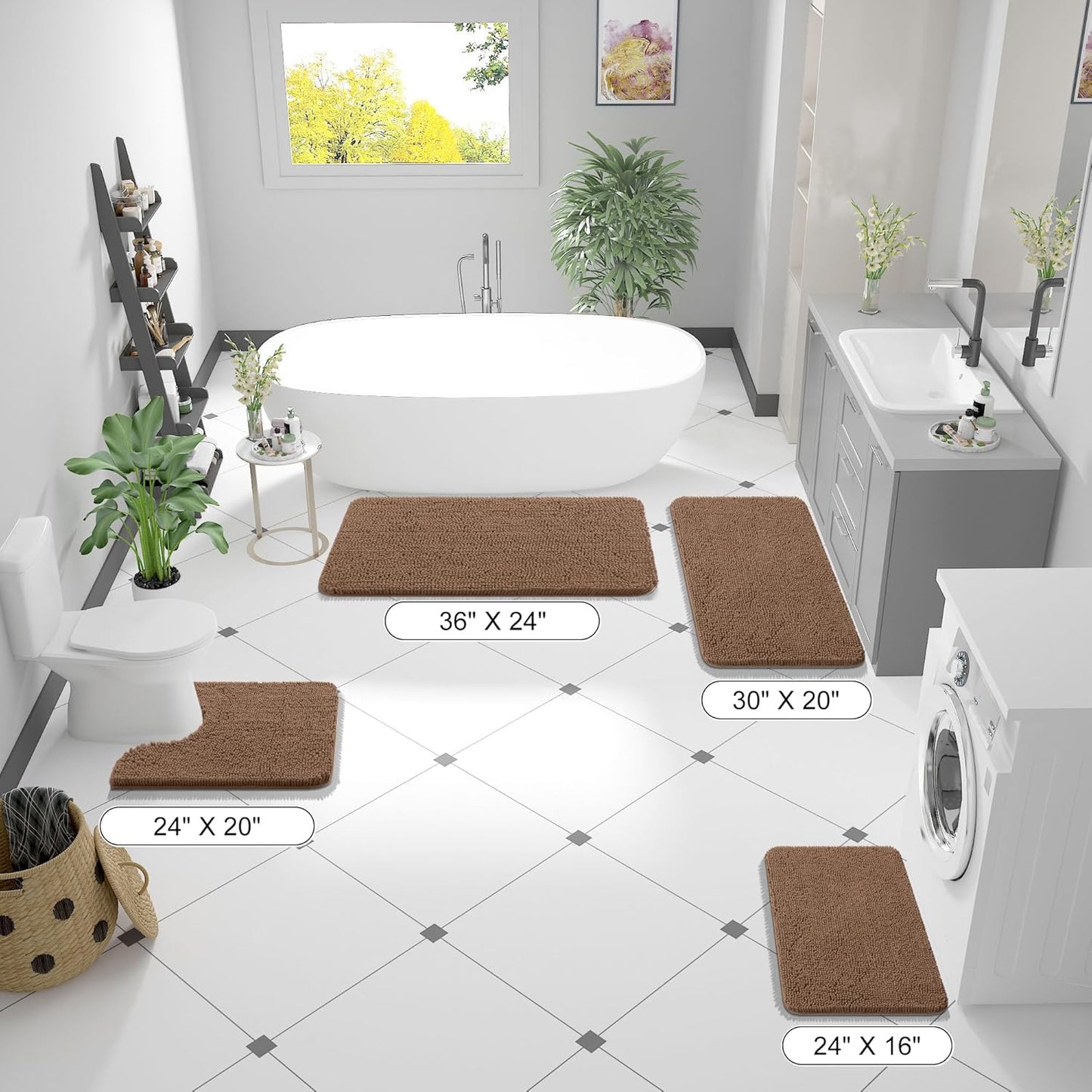 OLANLY Large Bath Rugs - Extra Soft Chenille, Quick-Dry & Machine Washable | 40x24 Mocha Color