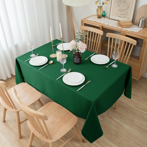 Biscaynebay Textured Fabric Christmas Rectangle Table Cloth 90x156 Inch, Hunter Green Water Resistant Tablecloths for Dining, Kitchen, Wedding and Parties etc. Machine Washable