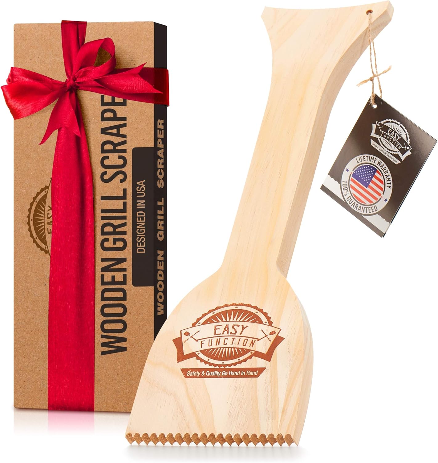 Wood Grill Scraper - Safe Wooden BBQ Brush Cleaner | Bristle-Free Barbecue Tool