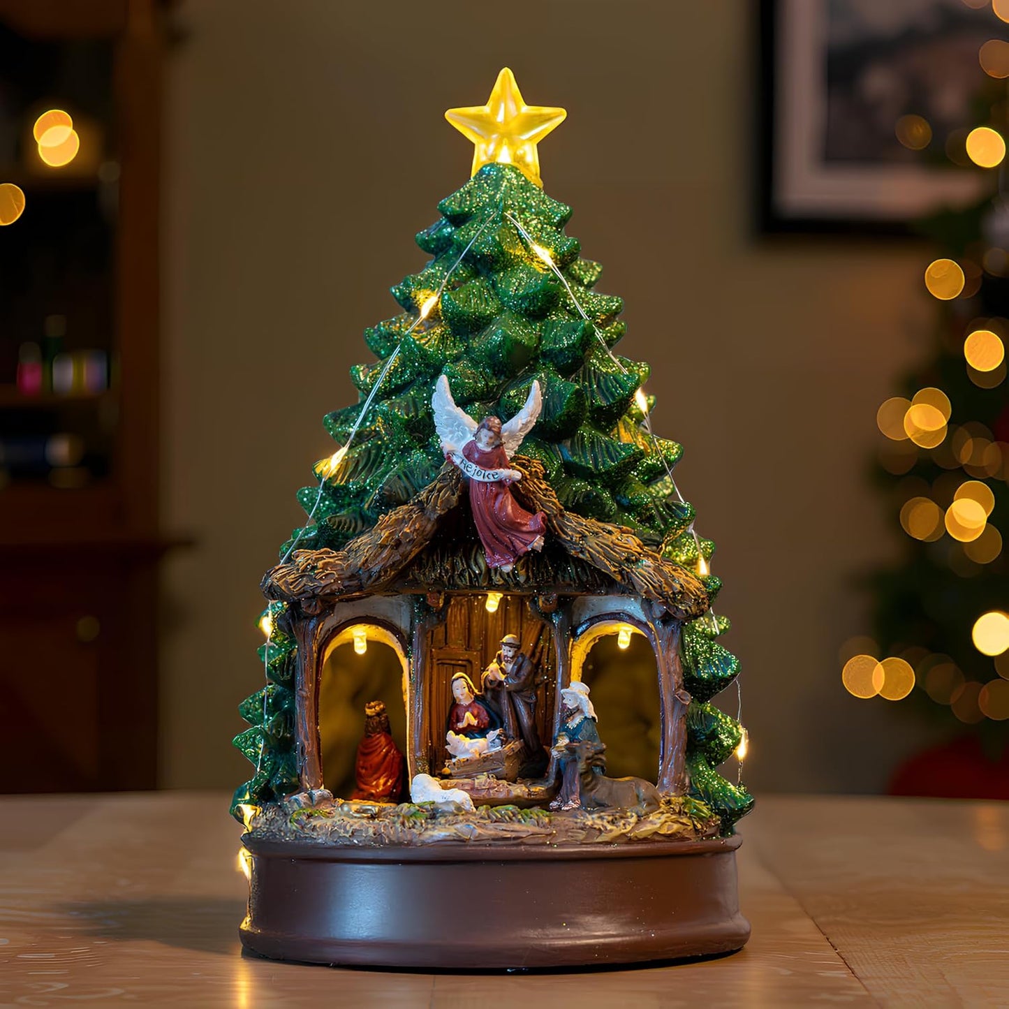 Regine Switzerland Christmas Tree Nativity Scene - Animated Adoration of The Magi with LED Lights & Music | Festive Home Decor