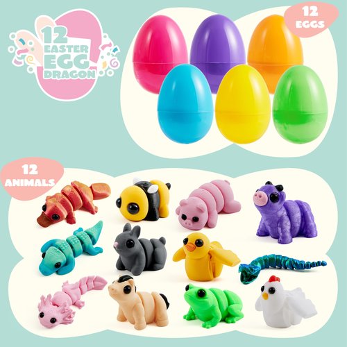 JOYIN 12Pcs Prefilled Easter Eggs with 3D Mini Animals, Magic Toy, Easter Basket Stuffers for Boys & Girls, Easter Theme Party Favors, Easter Egg Hunt, Classroom Prize Supplies(Age 8+)