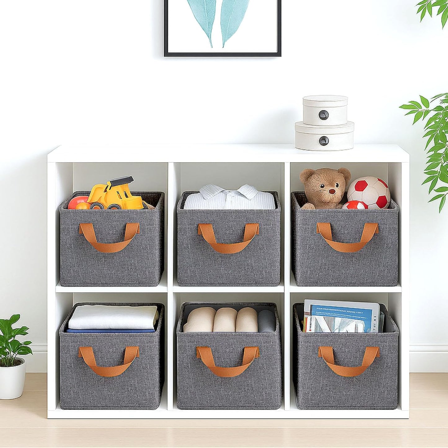 Skiennix Storage Cubes Organizer - Collapsible Fabric Bins with Reinforced Steel Frame | Gray, 18.5"x11"x7.9" - Ideal for Closet, Office, Toys & Books
