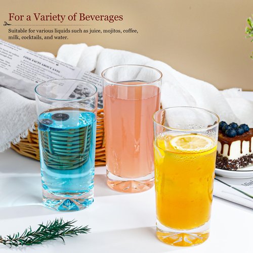 Drinking Glasses Set of 6, 16oz Glass Cups with Wide Mouth Design,Water Glasses for Bar Glassware, Premium Tall Glasses Drinking Set for Water, Beer, Juice and Cocktail, Unique Gifts for Christmas