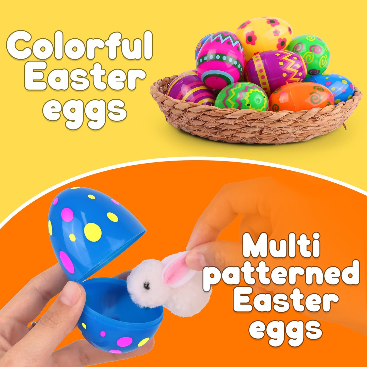 NAWITDA 60 Pack 2.4 Inch Plastic Printed Easter Eggs, Empty Fillable Eggs Bulk for Easter Egg Hunt, Easter Basket Stuffers Fillers, Classroom Prize Supplies, Filling Treats and Party Favors