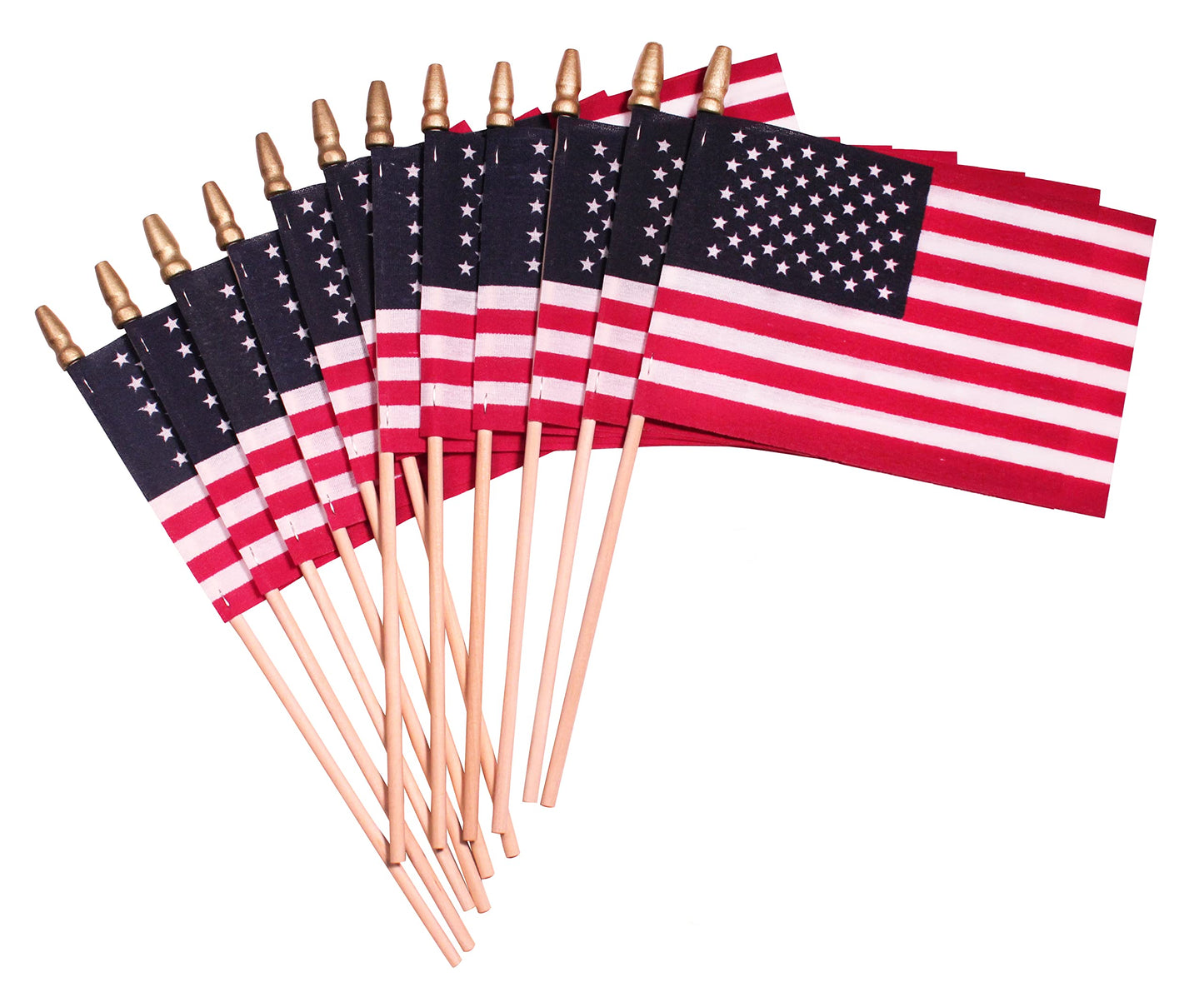 TUTARE 50 American Flags on Stick - Handheld Spearhead US Flag for 4th of July, Memorial Day Event Decorations - Patriotic Decor for Indoors & Yard - Wooden Stick, Cotton Fabric (4"X6" - 12 Pack)