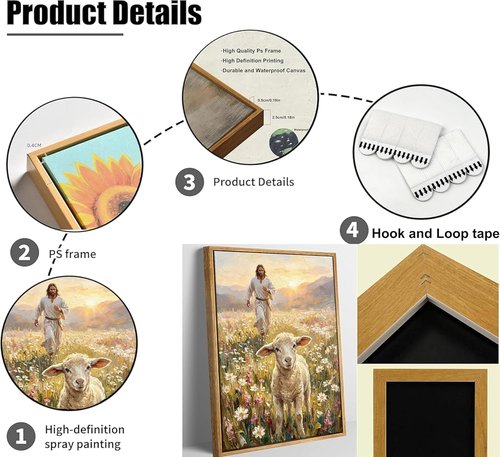 Framed Jesus and Lamb Canvas Wall Art - Inspiring Christian Decor for Bedroom or Church