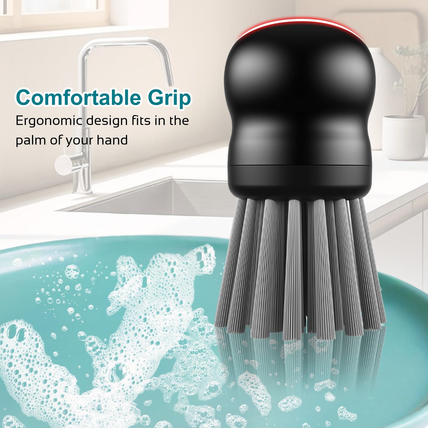 Mini Dish Brush for Cleaning Chicken Shredder, Palm Brush Dish Scrubber with Ergonomic Grip, Kitchen Brush for Washing Dishes, Pans, Pots, Sink (1, Black)