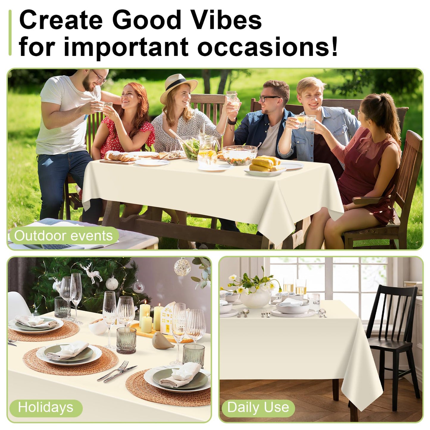 QIKSION Ivory Plastic Table Cloth Disposable 6 Pack, 54 x 108 Inch Beige Tablecloths for Party, Baby Shower, Harvest, Fall, Thanksgiving Decorations, Cream Rectangle Table Cover