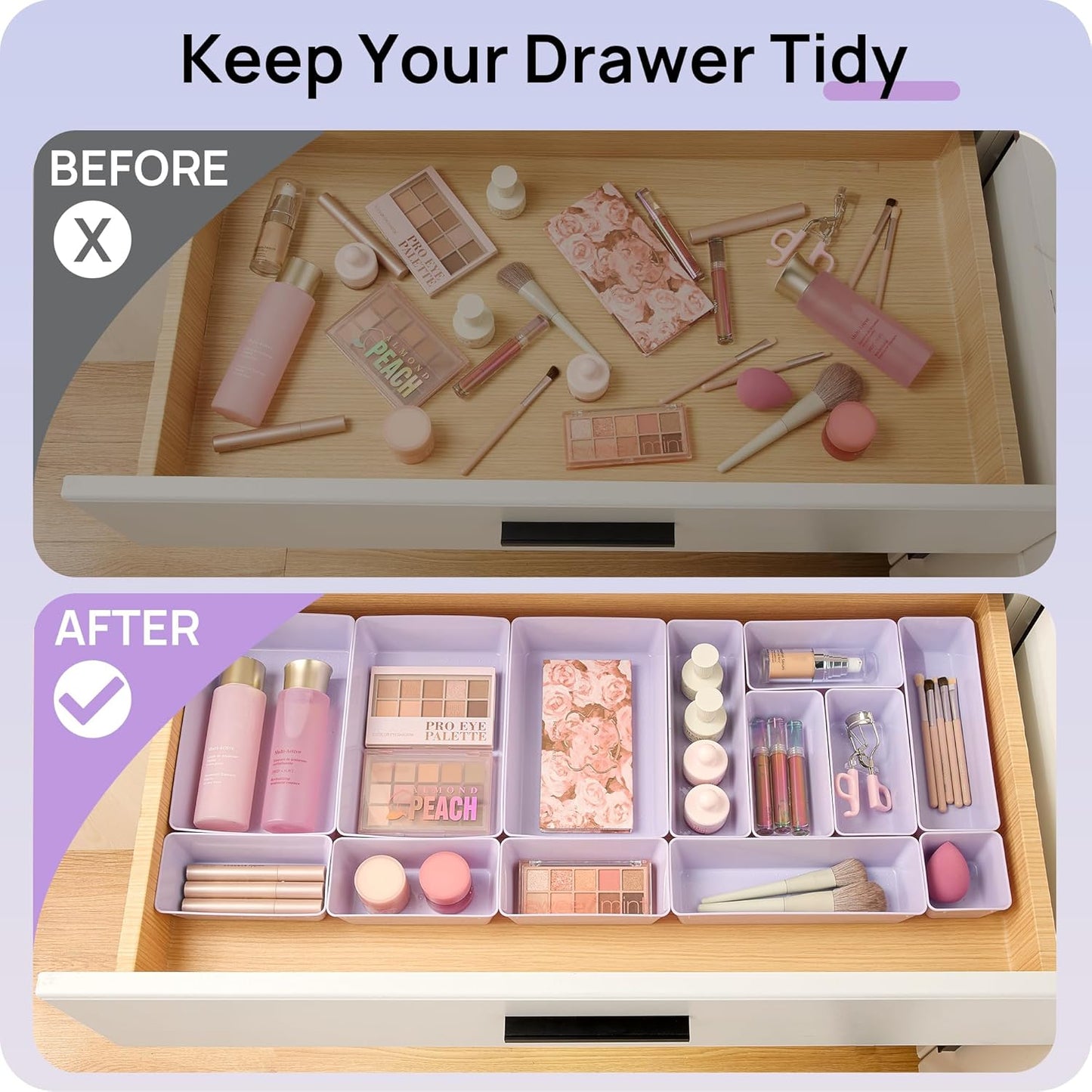 Vtopmart 25 PCS Plastic Drawer Organizer Set - Versatile Storage Bins for Bathroom, Makeup & Kitchen