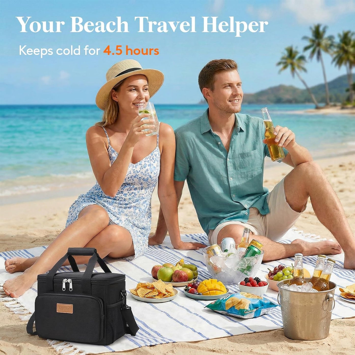Lifewit Insulated Lunch Bag - Soft Cooler Tote for Adults | Black 12-Can Capacity (9L)