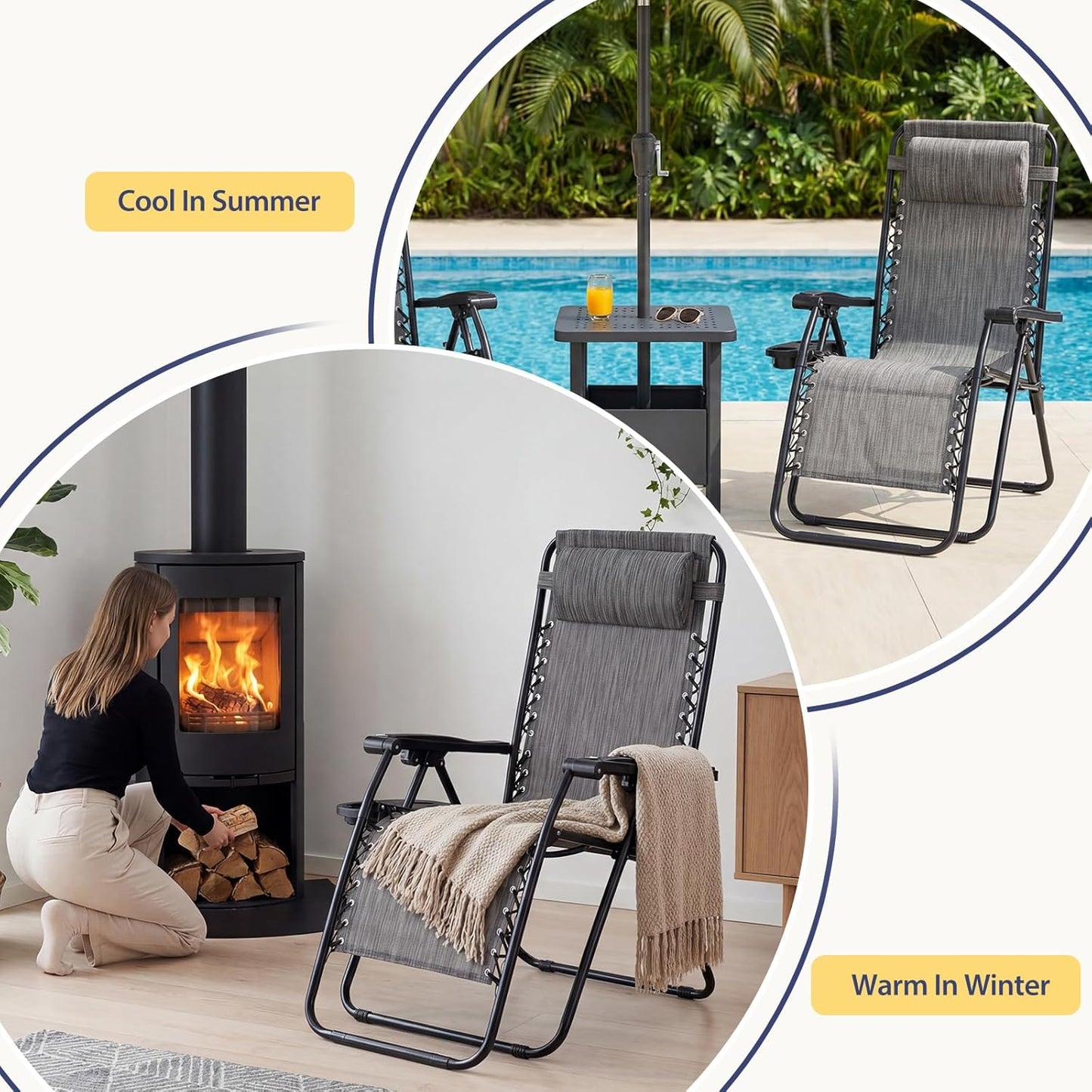Sweetcrispy Zero Gravity Chairs - Set of 4 Portable Recliner Lounge Chairs with Cup Holders | Grey