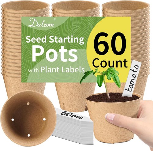 Dalzom® 60Pcs Biodegradable 4” Peat Pots - Perfect for Seedlings with Drainage Holes & Labels