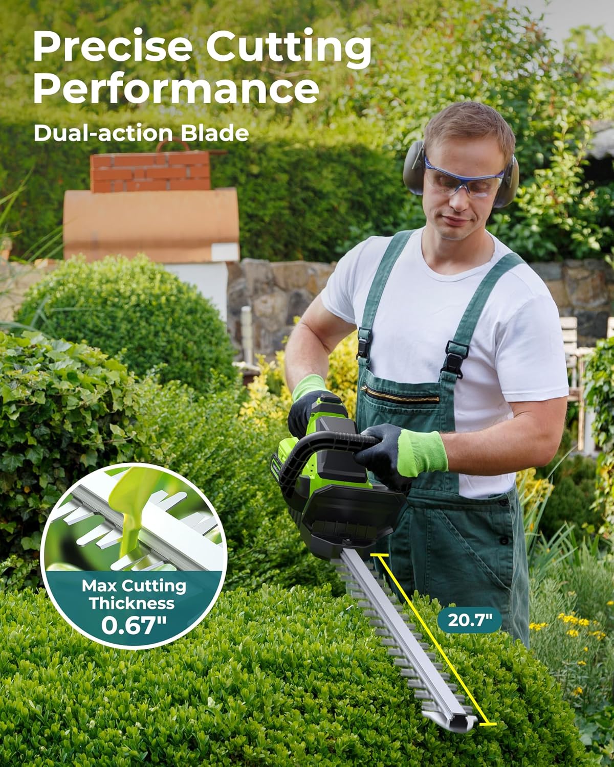 Skiennix 20'' Cordless Hedge Trimmer - 3000RPM Electric Clipper with 2 Rechargeable Batteries & 180° Rotatable Head - Green