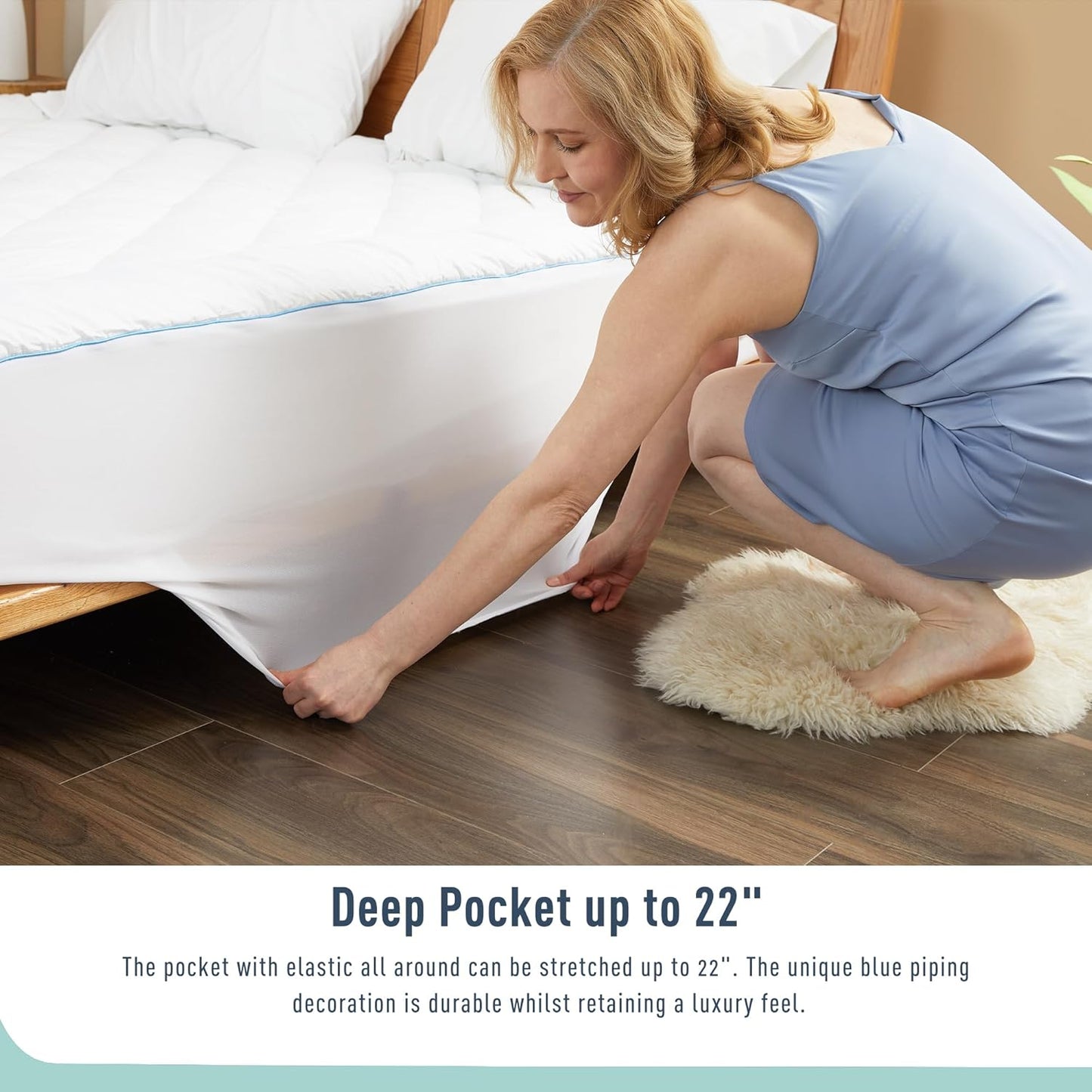 Skiennix Queen Mattress Pad - Quilted Cotton Cover with 18-22" Deep Pockets | Noiseless & Breathable