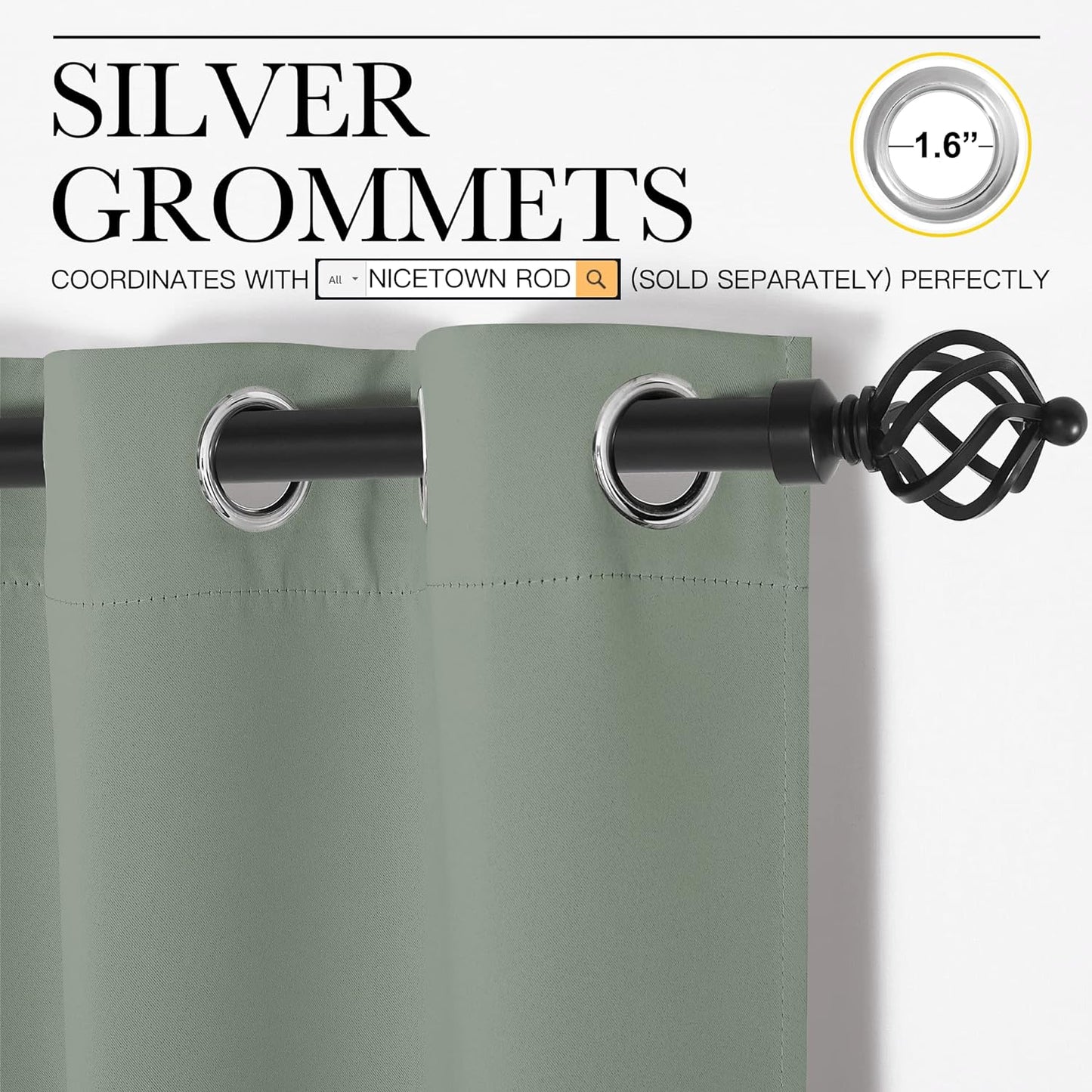 NICETOWN Greyish Green Blackout Curtains - 120" Long | Sound Reducing & Heat Blocking, 55" Wide, 2 Panels