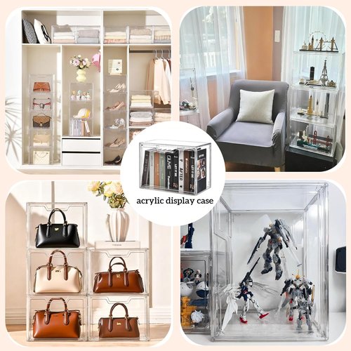 Freebat Stackable Storage Bins - Clear Acrylic Display Case | 5-Pack Storage Boxes with Lids for Handbags & Collectibles