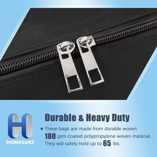 HOMESURE Large Water-Resistant Storage Bags - 8 Pack Heavy-Duty Totes with Zippers & Handles | Black