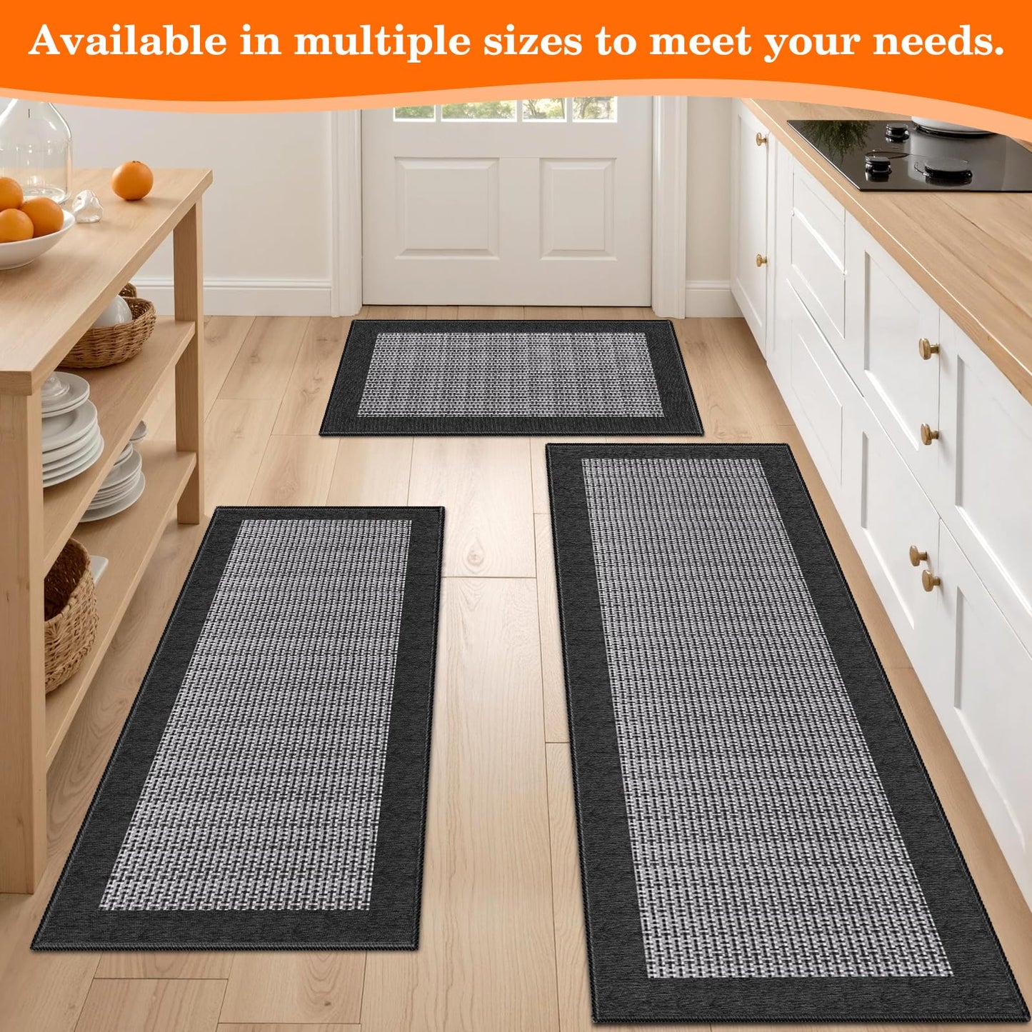 StepRite Kitchen Rugs, Kitchen Mats for Floor, 47"x20" Non-Slip Machine-Washable Kitchen Throw Rug, Absorbent Kitchen Runner Rugs Office, Kitchen Sink Standing Desk Mat, Kitchen Decor Carpet, Black