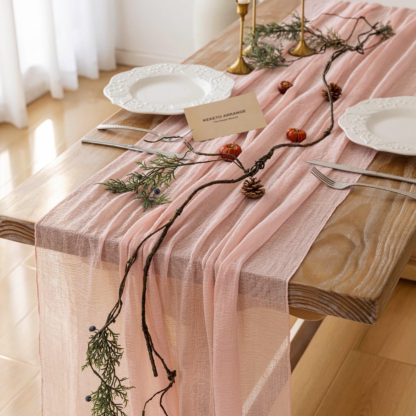 Keketoarrange 6pcs Pink Table Runner Cheese Cloth Rustic Gauze Cheesecloth Table Runner 120 Inch 10 FT for Wedding Baby Bridal Shower Sheer Boho Spring Easter Home Tea Party Decorations
