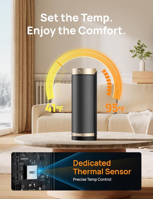 DREO 1500W Electric Space Heater - Quiet Portable Design with 70° Oscillation & Remote Control | Ideal for Office & Bedroom