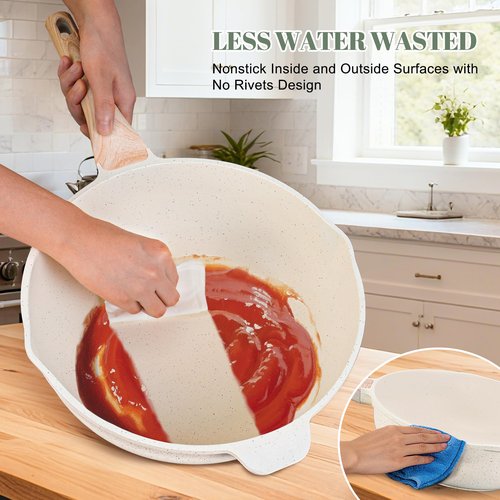 AOSION 12 Inch Nonstick Ceramic Deep Frying Pan Skille with Lid,5.5QT Sauté Pan for Cooking with Steam Rack,Healthy Large Skillet,Stay Cool Handle, Induction Compatible, PFOA & PFAS Free. (WHITE)