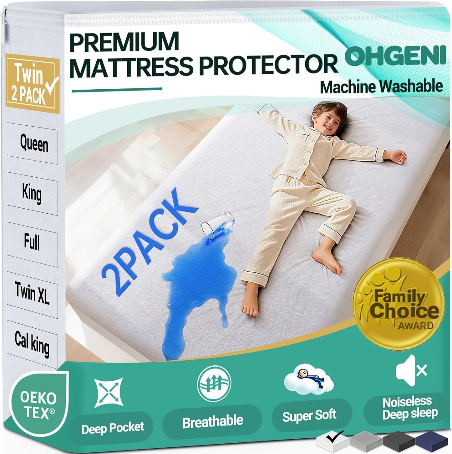 OhGeni Waterproof Mattress Protector - Twin Size Fitted Sheet with Deep Pocket | Hypoallergenic & Washable