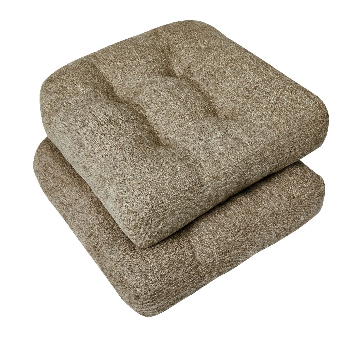 downluxe Chair Cushions for Dining Chairs 2 Pack, Tufted Indoor Chair Pads with Non-Slip Bottom, U-Shaped Kitchen Chair Cushions, 17"x17"x4", Khaki