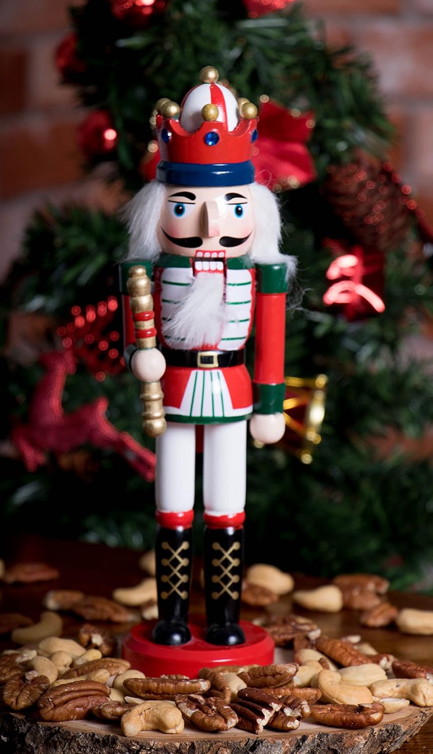 10-Inch White King Wooden Nutcracker - Festive Christmas Décor for Shelves