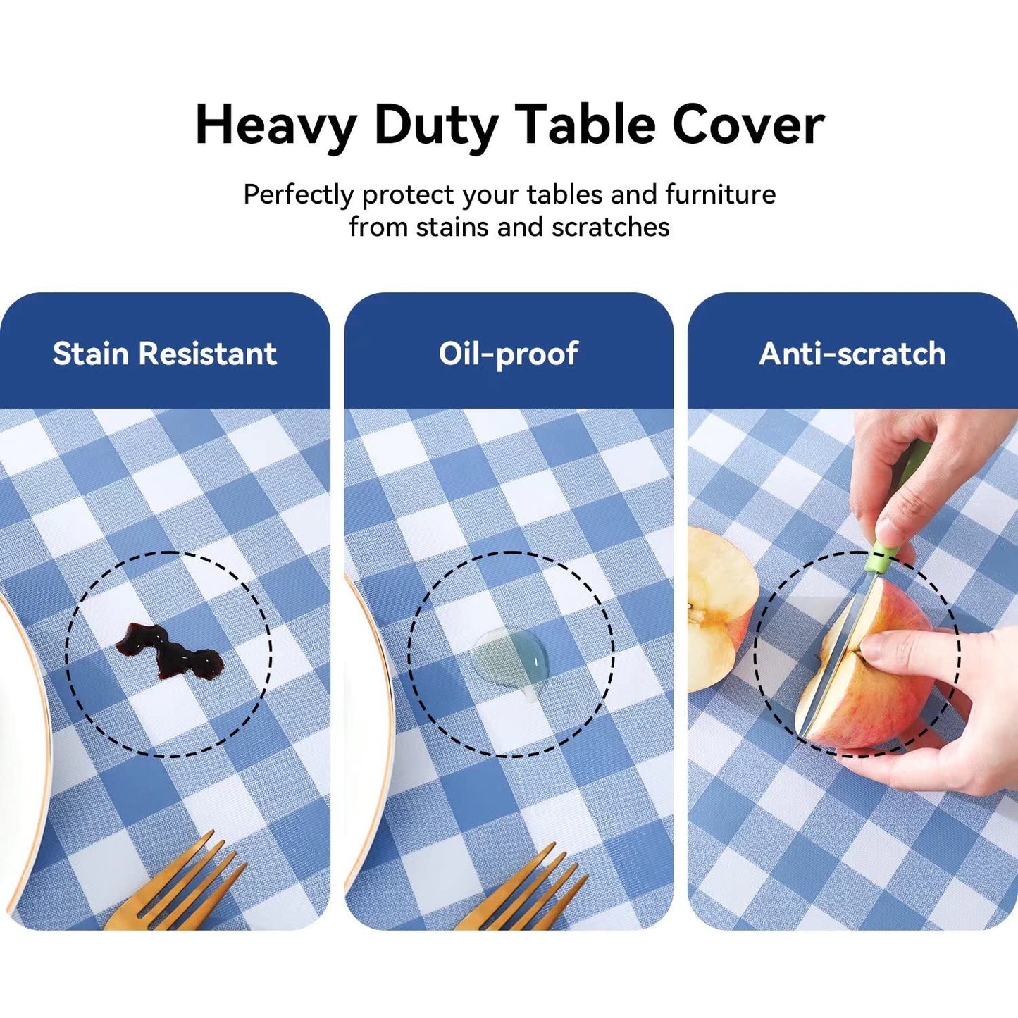 Romanstile Rectangle Vinyl Tablecloth, 100% Waterproof Buffalo Gingham Plastic Table Cloth, Heavy Duty Wipeable Checkered Table Covers for Outdoor, Camping, Picnic, Patio - 54 x 78, Light Blue