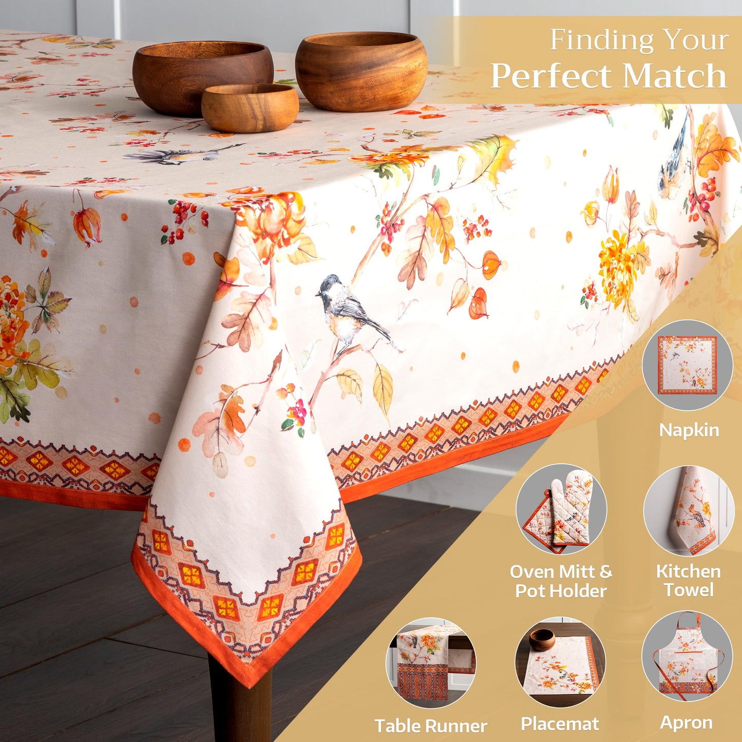 Maison d' Hermine Table Cloth Square Table 100% Cotton 54 x 54 Inches Fall Tablecloth Reusable Everyday Use for Thanksgiving Christmas Decorations Dining Farmhouse Party (Kelim - Prairie)