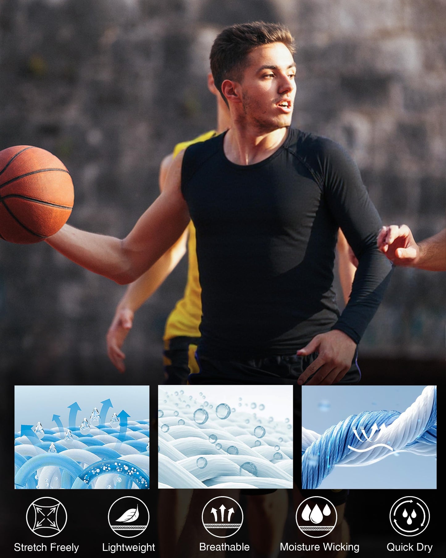 RIKUAOU Mens One Arm Sleeve Compression Shirts 1/2 Long Sleeve Athletic Base Layer Undershirt Basketball Workout Top
