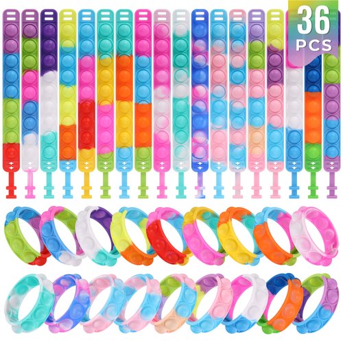 36 Pack Pop Fidget Toys Bulk Its Fidget Bracelet It Birthday Party Favors for Kids 4-8,8-12 Small Prize Box Toys for Kids Classroom Bubble Poppers Toddlers Toy for Students Girls Boys Cheap