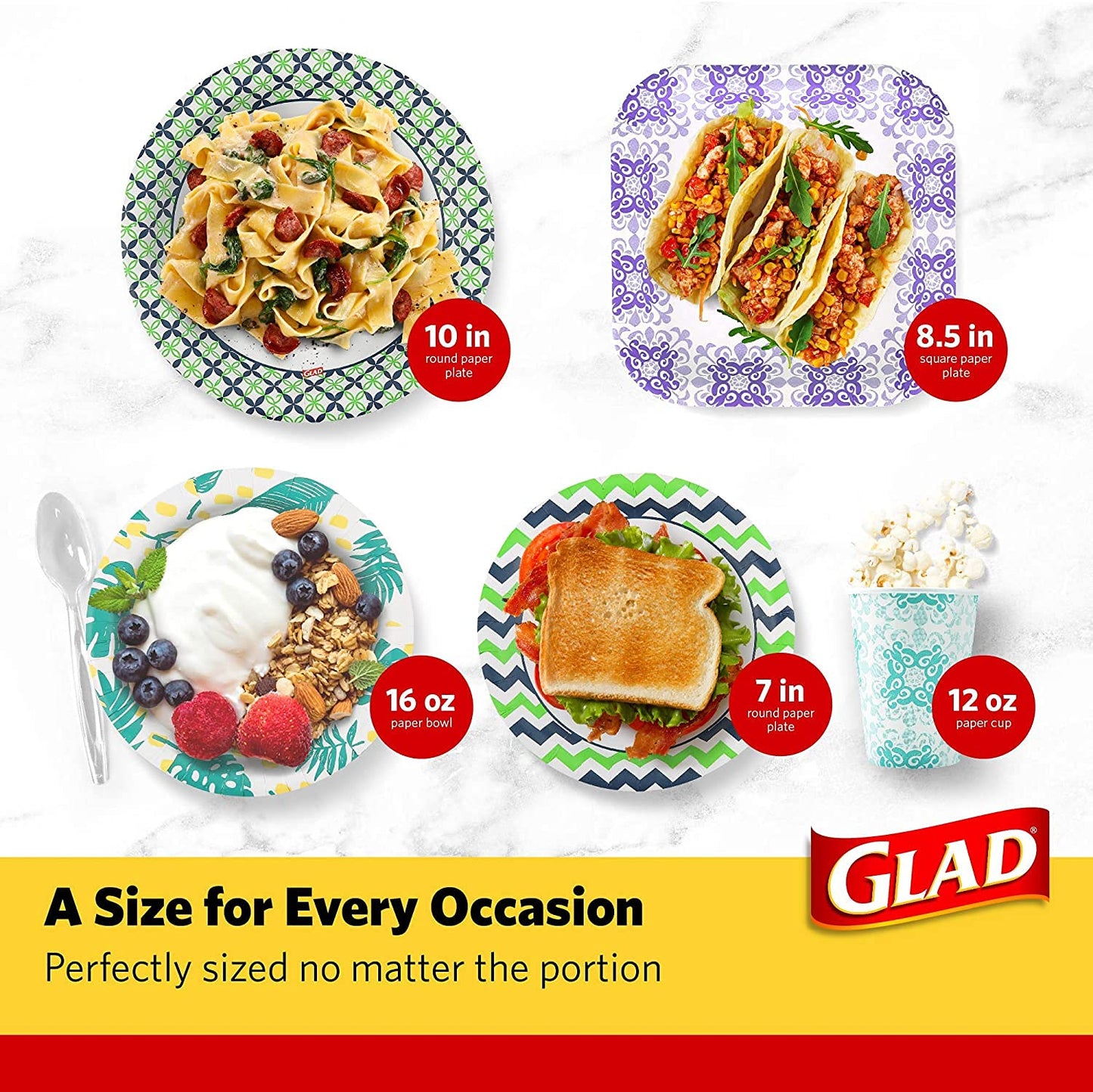 Glad Disposable Paper Plates, Pink Floral Pattern, 8.5 Inch Round, Soak Proof Coating, Microwave Safe, Cut Resistant, Sturdy for Dinner, Parties, and Everyday Meals, 50 Count - 12 Pack